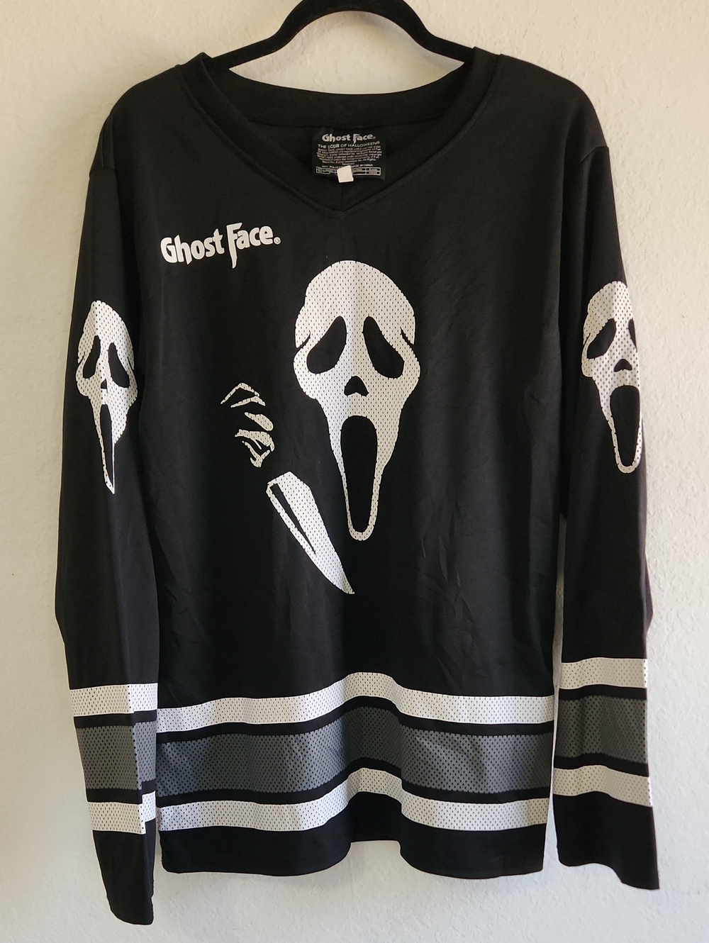 Unisex Black Ghost Face Scream Hockey Jersey Shirt Long Sleeve Graphic Mesh M